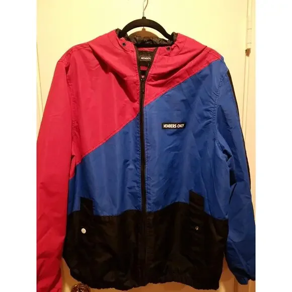 Members Only Men XL Tracksuit Color Block Lined Windbreaker Jacket Hood Vintage - Picture 2 of 16